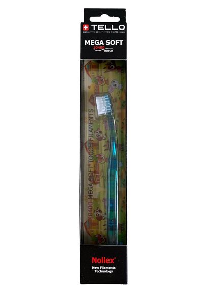 Дитяча зубна щітка Tello Kids 10400 Mega Soft Black (від 0 до 5 років), синя