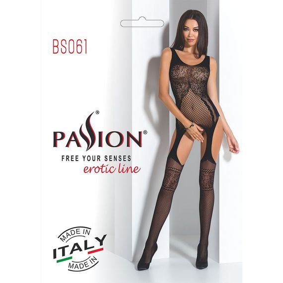 Бодістокінг Passion BS061 black, комбінезон, імітація панчіх | Зображення 6