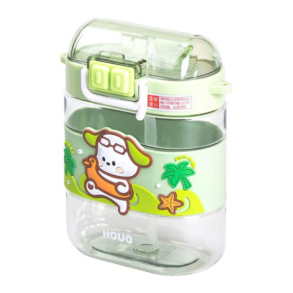 Пляшка для води дитяча з трубочкою та ремінцем 560 мл пляшечка для пиття в школу 15 см Зелена HP-14-36GR | Зображення 3