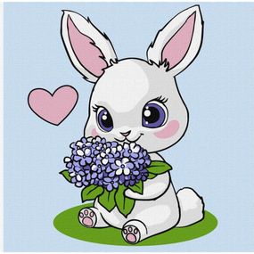 Картина за номерами "Зайчик з гортензіями" ©art_selena_ua KHO1244, 25х25 см