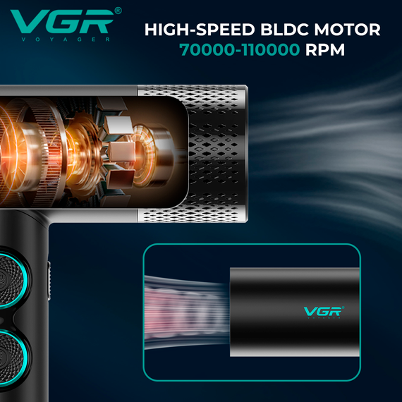 Фен професійний VGR V-431 GREEN, 2 рівні обдування, 2 рівні температури, насадка-концентратор | Зображення 3