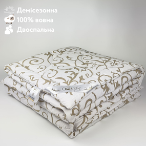 Ковдра з овечої вовни демісезонна двоспальна IGLEN 200х220 в бязі (20022051B)