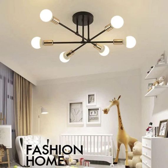 Люстра Generisch Sputnik E27 на 6 ламп сучасна, вінтажний стельовий світильник чорний з золотом, металевий | Зображення 7