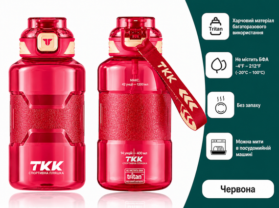 Спортивная бутылка TKK 1500 мл (1.5 л) - Розовая Tritan BPA-free, ударопрочная эко-бутылка с антискользящей вставкой | Зображення 1