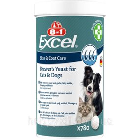 Витамины 8in1 Excel Brewers Yeast для собак и котов пивные дрожжи с чесноком для кожи и шерсти 780 шт