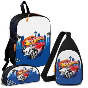 Набор Hot Wheels 3 в 1: детский рюкзак + сумка-слинг + пенал, для мальчика и девочки 7–9 лет (6269)