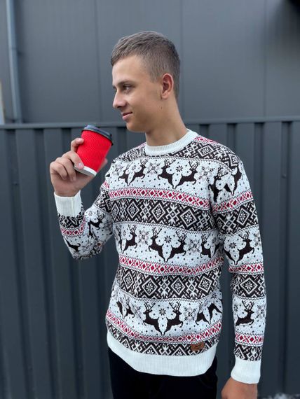 Мужской новогодний свитер с оленями низкий воротник PA2658 цвет белый, размер L | Зображення 1