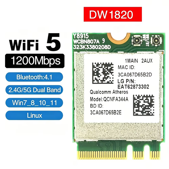 Wi-Fi адаптер NGFF QCNFA344A AC1200 з Bluetooth 4.1