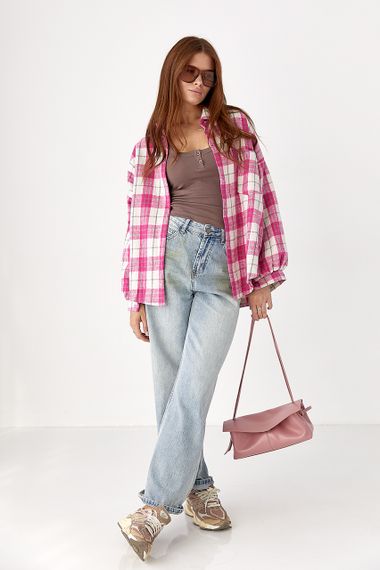 Фланелева сорочка в клітинку на ґудзиках - рожевий цвет, ONE SIZE (є розміри) | Зображення 2