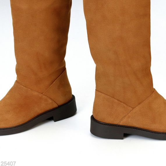 Хітові замшеві чоботи труби жокейки на флісі колір Camel | Зображення 4