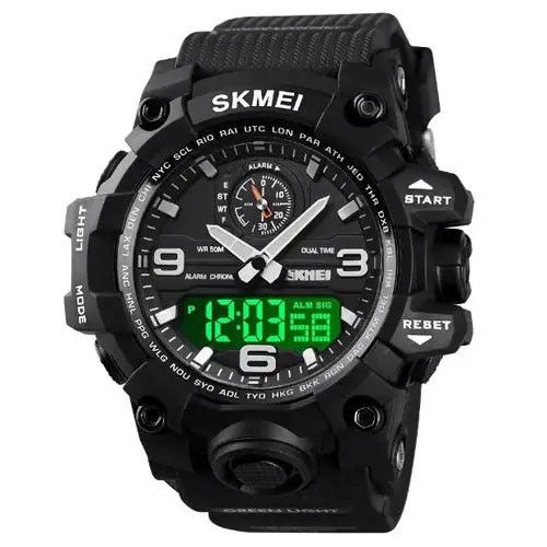 Хороший наручний годинник чоловічий SKMEI 1586BK BLACK, Військовий годинник з підсвічуванням TB-90 | Зображення 1