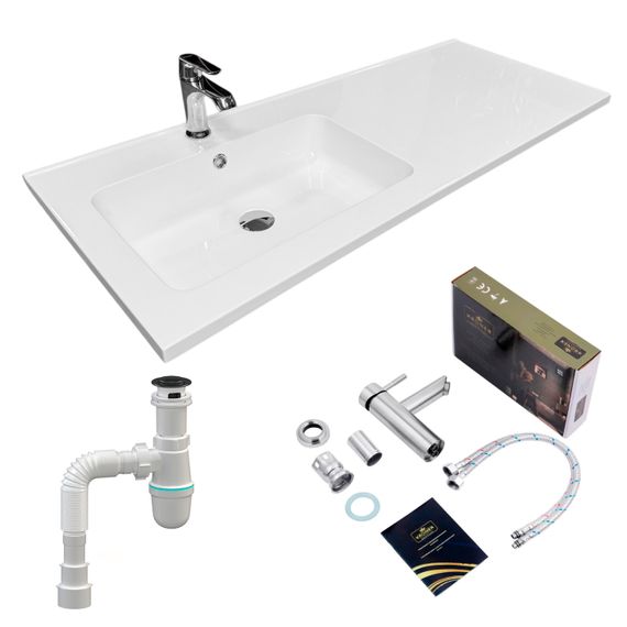 Раковина накладна Adamant FLATE 120L, прямокутна, з сифоном Click-Clack + змішувач (4824296208601)