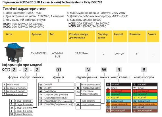 Перемикач KCD2-202 BL/B 1 кнопка синя Ny95500782 | Зображення 1