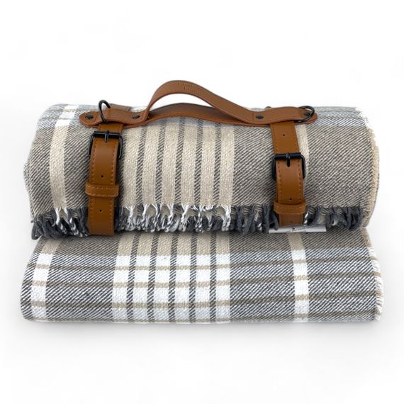 Плед тревел бавовняний карта бежевий з ременем Love You | Зображення 2