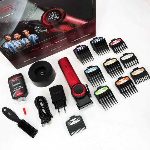 Професійна машинка для стрижки волосся VGR V-001 RED з дисплеєм 9000 об та 10 насадками (1,5-24 мм) | Зображення 5