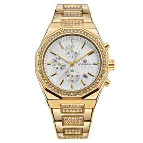 Наручний механічний годинник Forsining 8314 Gold-White Steel