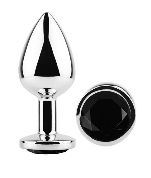 Анальна пробка з кристалом EGZO - Silver Round Plug Black size S Sex Aura | Зображення 1