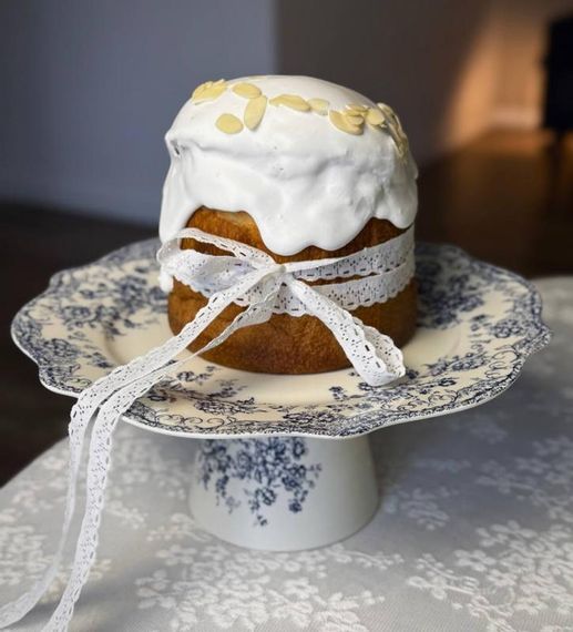 Блюдо-тортівниця порцелянова "Англійська Троянда" Ø27см на нозі, синій орнамент | Зображення 1