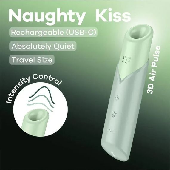 Вакуумний стимулятор Satisfyer Naughty Kiss для клітора, зелений, 12 × 2,7 см Sex Aura | Зображення 5
