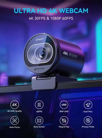 Веб-камера 4K потоковой передачи 1080P 60FPS USB камера EMEET S600 с автофокусом и микрофонами | Зображення 2