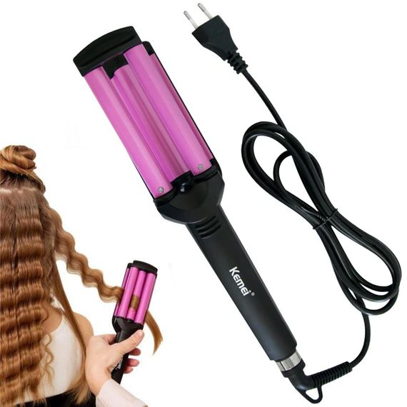 Тройная плойка для завивки волос 45Вт, Kemei KM-2022 / Щипцы для локонов с керамическим покрытием
