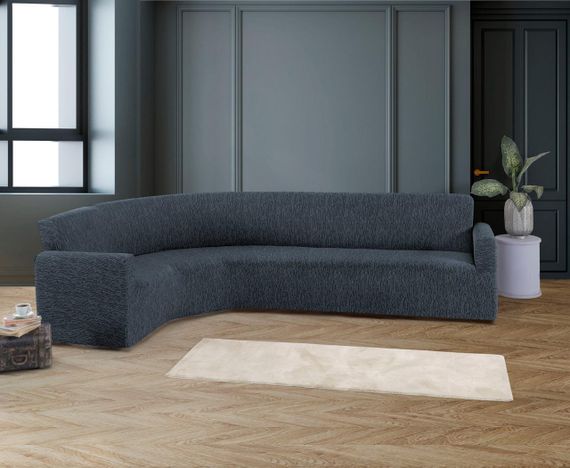 Жаккардовый чехол на угловой диван Rain без юбки антрацит