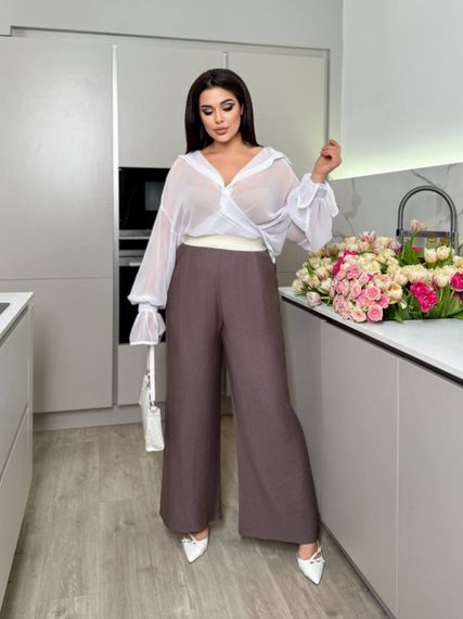 Женские льняные свободные легкие брюки BR1783 цвет мокко, размер 60/62