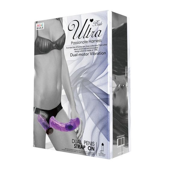 Подвійний страпон із вібрацією фіолетовий - Ultra Passionate Harness Dual Vibration Purple Sex Aura | Зображення 7