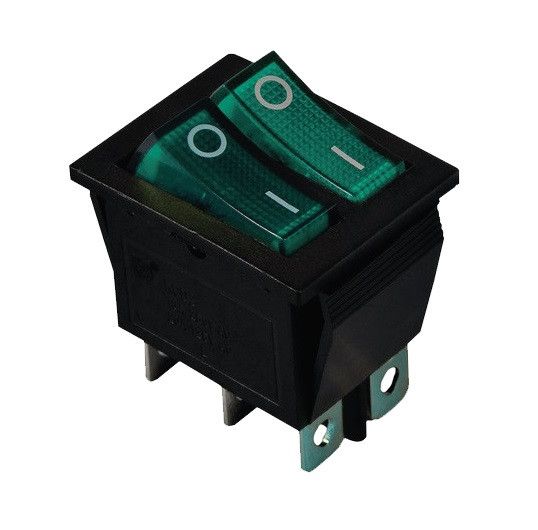 Перемикач KCD2-2101N G+G/B 220V 2 клавіші зелені з підсвічуванням Ny95500812