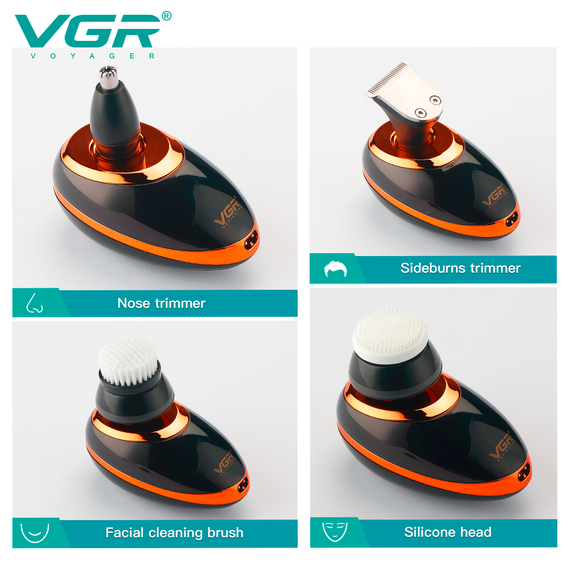 Электробритва VGR 5 в 1 V-316, 9 насадок, IPX5, LED дисплей | Зображення 4