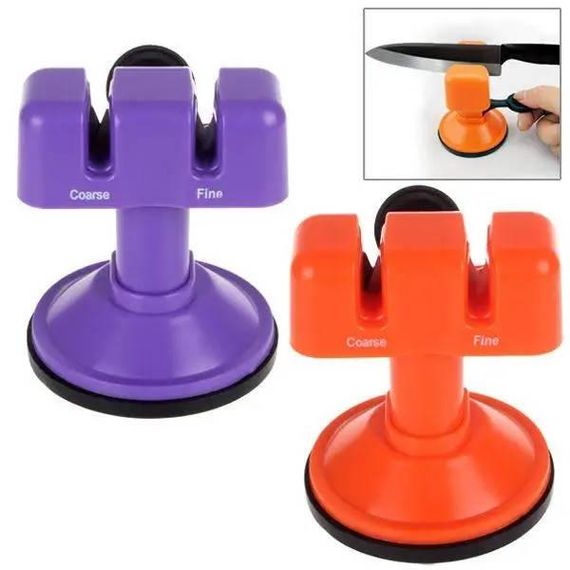 Стругачка подвійна для ножів на присосці tungsten steel knife sharpener Фіолетова