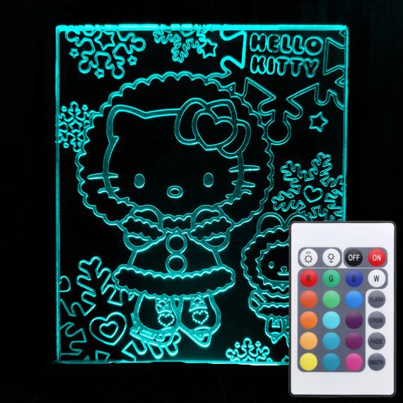 Акриловий світильник-нічник з пультом 16 кольорів Хелоу Кіті зимова tty-n001267