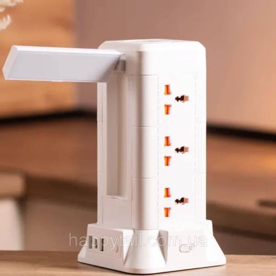 Сетевой фильтр удлинитель 2.8 м с лампой на 9 универсальных розеток с 2 USB, 1 Type-C, беспроводная зарядка HP-5-5 | Зображення 1