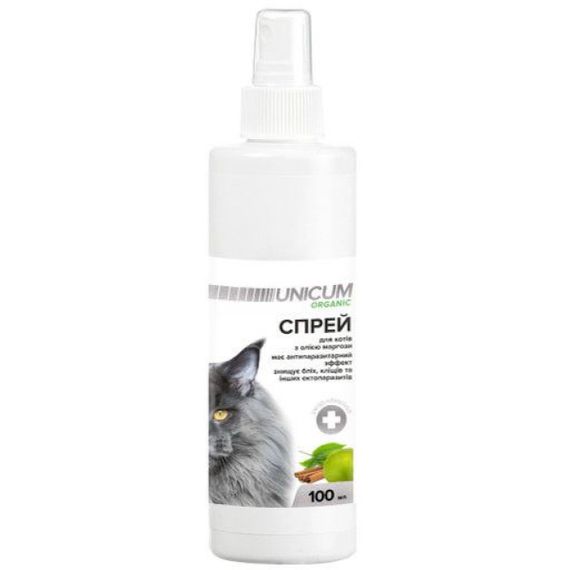 Спрей от блох и клещей для котов Unicum Organic, 100 мл