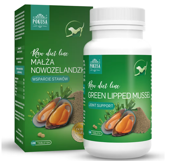 Препарат из новозеландских зеленых мидий, для  суставов Pokusa Temptation Raw Diet 120 шт