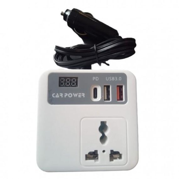 Автомобильный инвертор 12V–220V с USB и Type-C PD, Car Power, с дисплеем | Зображення 1