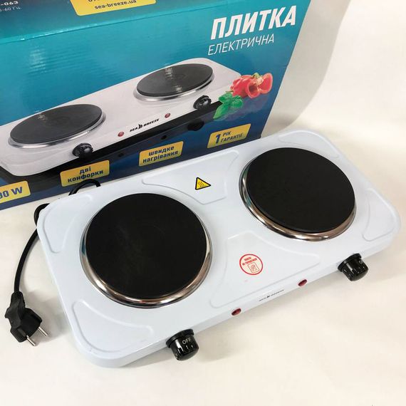 Електроплита двоконфоркова настільна Sea Breeze SB-063 біла, Потужна CX-427 настільна електроплита | Зображення 4