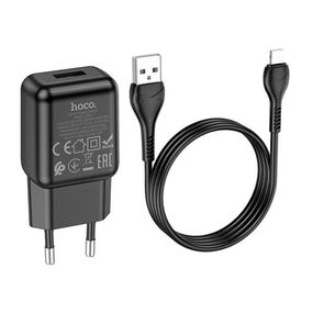 Набір СЗУ 110-240V HOCO C96A+ кабель Lighting, 1xUSB, 2.1A, кабель 1м, Black