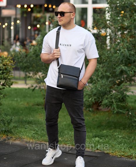 Мужская кожаная сумка мессенджер на плечо кожаная сумка барсетка Tiding Bag 70244 черная | Зображення 7