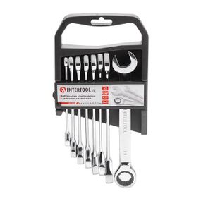 Набір ключів комбінованих, з тріскачкою, 8 шт., 8-19 мм, Cr-V, професійний, DIN3113 INTERTOOL XT-1303