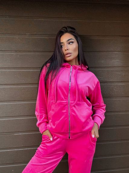 Жіночий спортивний костюм велюровий з кофтою на блискавці розмір колір малиновий Vi114 | Зображення 4