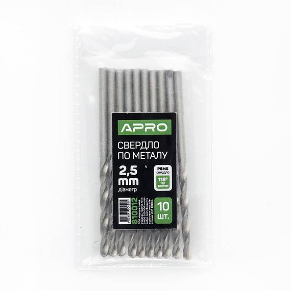 Свердло для металу HSS (P6M5) Ø 2.5 мм (пачка, кратність10 шт.) APRO 8100121 | Зображення 2