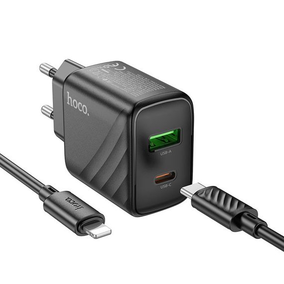 СЗУ Hoco CS23A Sunlight PD30W+QC3.0 (1USB-A/1C) + кабель Type-C to Lightning Black | Зображення 1