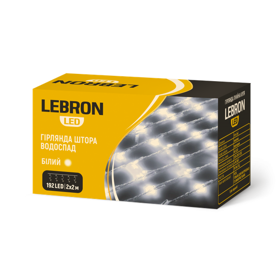 LED гірлянда LEBRON штора водоспад 3х2м, 240LED, жовта, IP20 (15-18-87)