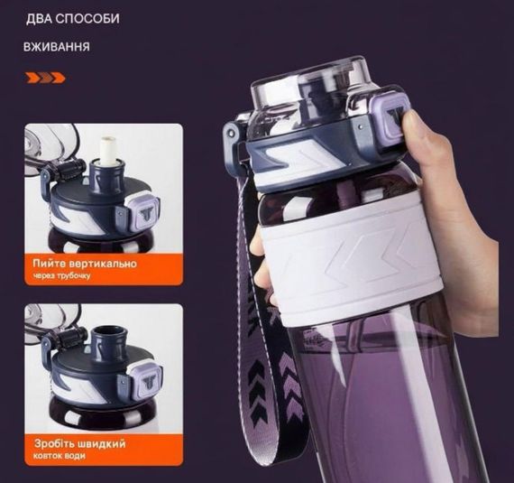 Спортивная бутылка TKK 1000 мл (1 л) - Фиолетовая Tritan BPA-free, ударопрочная эко-бутылка с антискользящим держателем | Зображення 5