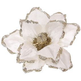 Декоративный цветок Магнолия 26см, цвет - шампань с глиттером