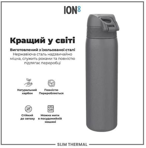 Пляшка для води металева вакуумна ION8 500 мл Vacuum Insulated Grey (I8TS500GRY) | Зображення 1