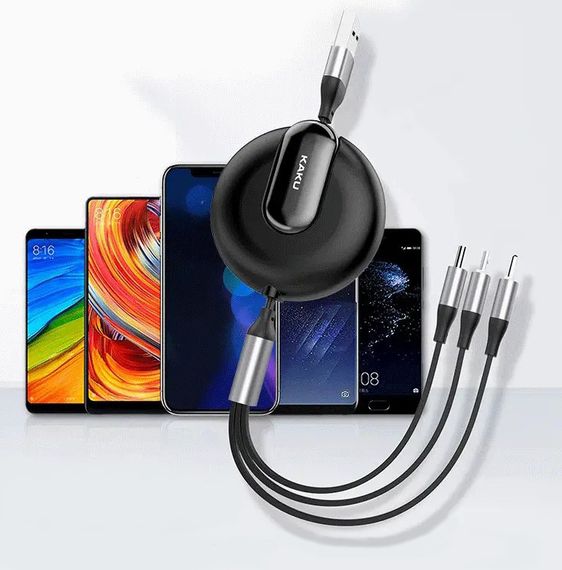 USB кабель телескопический Kaku KSC-239 3-in-1 Type-C / MicroUSB / Lightning 1,2m - Black | Зображення 3