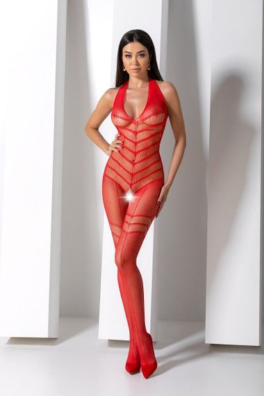 Бодістокінг з плетінням на животику Passion BS100 One Size, red, декоративний шов, з доступом | Зображення 7
