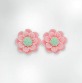 Чарівні дитячі сережки кліпси для дівчаток Liresmina Jewelry «Фіалка» в ніжно рожево-зеленому кольорі 1.8см